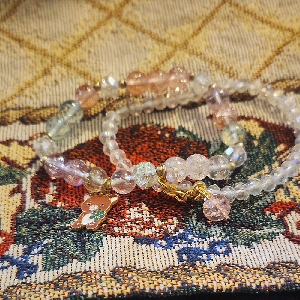 Crystal Beaded Bracelet with Bear Charm